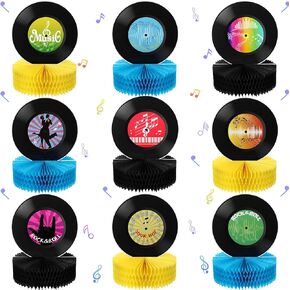 9 Pieces Record Honeycomb Centerpieces 90s 70s 50s Themed Music Party Decorations 3D Record Retro Table Decor Rock and Roll Vinyl Record Decor for Party Supplies