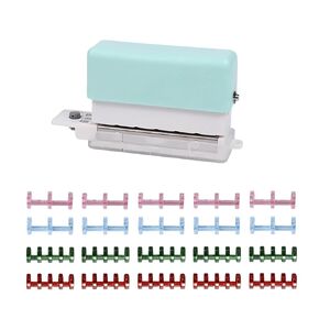 6 Hole Portable Paper Punch Set, Loose-Leaf Binder Rings,Binding Spines, for Notebook Diary Scrapbook Photo Album Stationery Crafts, Positioning Ruler - 2 Sheets Capacity (Green)