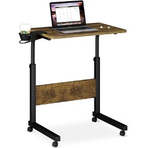 Klvied Standing Desk Adjustable Height, Stand Up Desk with Cup Holder, Portable and Easy to Move Bedside Table, Ideal for Home or Office, Black