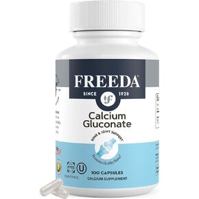 Freeda Calcium Gluconate - Kosher Vegan Calcium Supplement for Women & Men - Easy to Digest - Bone Health Supplement & Joint Support - Pure Calcium Supplement Without Vitamin D (100 Capsules)
