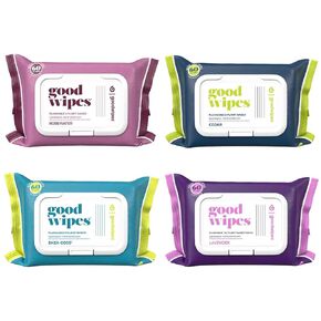 Goodwipes مناديل مبللة نباتية وقابلة للتنظيف بالنباتات | موزع للاستخدام المنزلي | حزمة متنوعة مع الألوة للصرف الصحي والصرف الصحي الآمن | 240 قطعة (4 عبوات) - أكبر مناديل مبللة للكبار