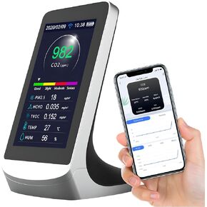Airwise Indoor Air Quality Quality Monitor, Portable, for Real-Time PM2.5, PM1.0, CO2, PM10, Volatile Compounds, TVOC, Formaldehyde, Temperature, and Humidity. Compatible with Android & iOS