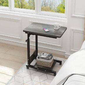 Adjustable C Table Sofa Side Bedside Table, Hospital Bed Table Rolling Tray with Storage, Mobile Computer Desk Laptop Table with Wheels for Home Use(Grey)