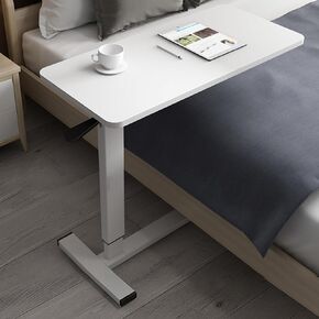 Overbed Table Hospital Bed Table,Pneumatic Mobile Standing Desk&Rolling Laptop Desk,Overbed Table with Wheels Adjustable Height,Medical Bedside Table Home Use-Walnut