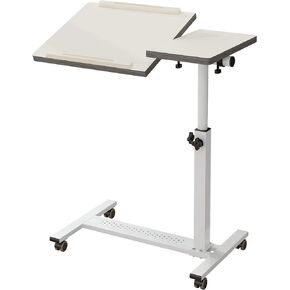 Over Bed Table with Wheels Adjustable | Rolling Laptop Table Overbed Desk Hospital Tray Table Sofa Chair Side Table (Black)