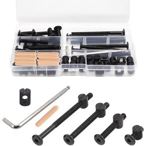 Crib Screws Hardware Replacement Kit - 16 Set Baby Bed Frame Bolts,Barrel Nuts&Wooden Dowel Pins Set - M6x16/40/60/80 mm Hex Drive Socket Cap Screws Nuts for Beds Headboards Chairs Furniture in Kuwait