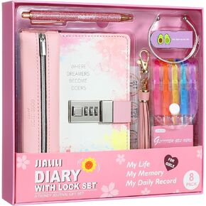 Diary with Lock for Girls, Birthday Gift Ideas for 8, 9, 10, 11, 12 Year Old, Kids Journals Set for Girls Ages 8-12 teen, Girls Secret Diary Gift Set With 8 pack