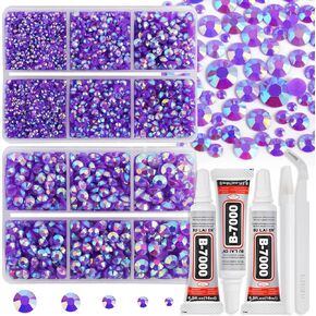 Resin Rhinestones Kit for Crafts,7100 pcs Light Pink AB Jelly Flatback Rhinestones Mixed 5 Size 2mm-6mm with B7000 Glue Tweezers and Wax Pencil for Fabric Tumblers and Clothes