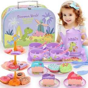 44Pcs Tea Party Set for Little Girls-Frozen Toys for Girls, Elsa Princess Tea Party Set, Kitchen Pretend Toy Plastic Tea Set, Desserts, Birthday Gift for Little Girls Toddlers Age 3-7 Year Olds