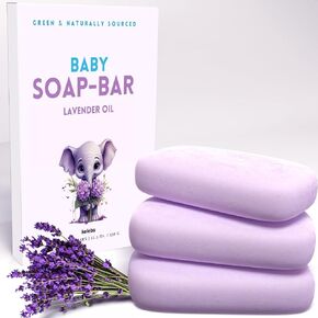 Hypoallergenic Organic Baby Soap Bar - Lavender Oil & Oatmeal - Relaxing body wash For Sensitive Skin - 3 PCS