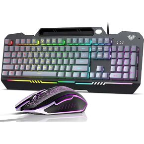 AULA Gaming Keyboard, 104 Keys Gaming Keyboard and Mouse Combo with Rainbow Backlit Quiet Computer Keyboard, All-Metal Panel, Waterproof Light Up PC Keyboard, USB Wired Keyboard for MAC Xbox PC Gamers