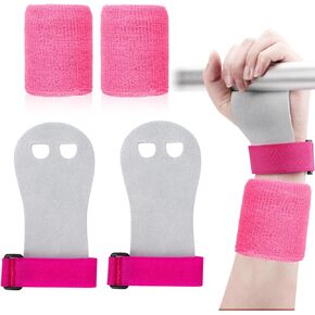 2 Pcs Gymnastics Grips Wristbands Sets, Sweatbands Headband Set, Pink Gymnastics Grips for Girls & Boys, Medium Gymnastics Grips for Exercise and Workout(Medium, Pink)