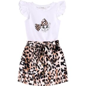 Arshiner Toddler Girl's Skirt Sets Summer 2 Pieces Outfits Ruffle Sleeveless Tops and Belt Skirts with Pocket Clothing Set