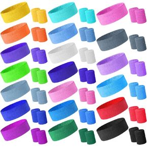 60 Pieces Sweatbands Set Includes 20 Pieces Sports Headband and 40 Pieces Wristbands Sweatbands Colorful Terry Cloth Wristbands for Working out Tennis Gym 80s Sweat Band for Athletic Men and Women in Saudi Arabia