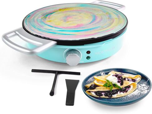 Nostalgia 12-Inch Spinning Crepe Maker for Pancake Breakfast Art with Non-Stick Cooking Griddle, Spatula and Batter Spreader Included in Saudi Arabia