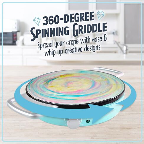 Nostalgia 12-Inch Spinning Crepe Maker for Pancake Breakfast Art with Non-Stick Cooking Griddle, Spatula and Batter Spreader Included in Saudi Arabia