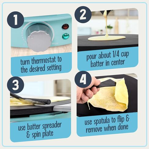Nostalgia 12-Inch Spinning Crepe Maker for Pancake Breakfast Art with Non-Stick Cooking Griddle, Spatula and Batter Spreader Included in Saudi Arabia