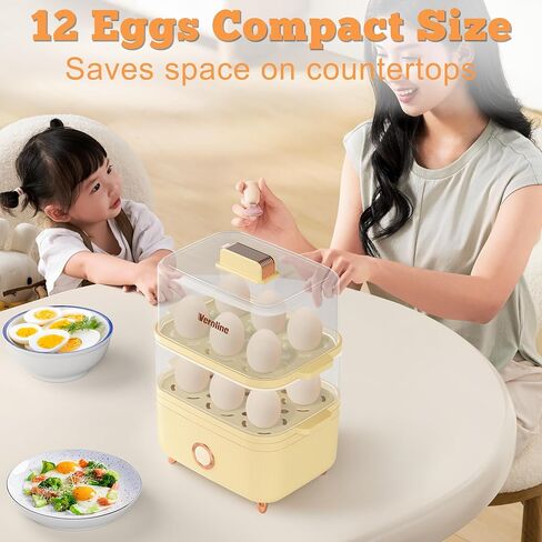 Rapid Egg Cooker, 12 Egg Capacity Electric Egg Cooker for Hard Boiled Eggs, Soft, Medium, Poached Eggs, Food & Vegetable Steamer for Breakfast, Over-Heat Protect, One-Touch Button, BPA-Free in Kuwait