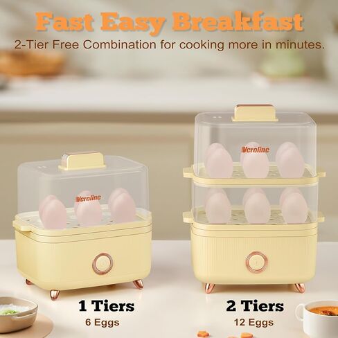 Rapid Egg Cooker, 12 Egg Capacity Electric Egg Cooker for Hard Boiled Eggs, Soft, Medium, Poached Eggs, Food & Vegetable Steamer for Breakfast, Over-Heat Protect, One-Touch Button, BPA-Free in Kuwait