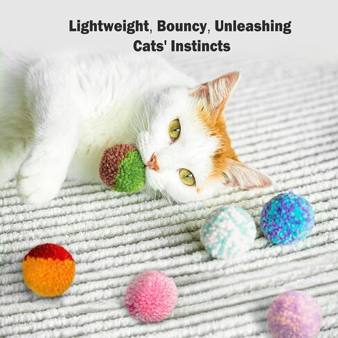 SHSHWANG Soft Pom Pom Cat Toy Balls 6 Pack, Cats Interactive Plush Toy Ball for Indoor Cats, Kitty, Kitten Chasing Toy Balls in Saudi Arabia