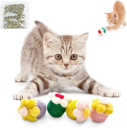 Cat Toys Balls Include Catnip, Catnip Toys for Cats, Interactive Kitten Toys Chasing Cat Balls Playful, Cat Nip Cat Toys, Cat Toys for Indoor Cats, Increase Your Interaction with Cats（4PCS） in Kuwait
