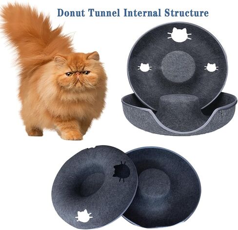 Large Cat Tunnel Bed for Indoor Cats,Donut Cat Bed with One Toy,Suitable Cat Tunnel for All Seasons Cat Condo and Peekaboo Cat Cave, 24X24X11 Inch - Dark Grey in Saudi Arabia