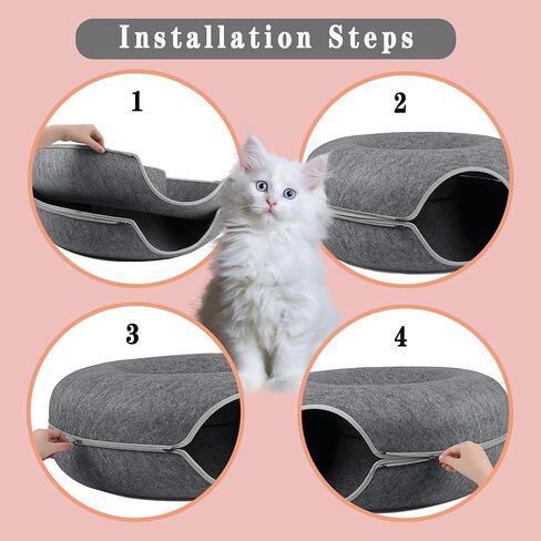 Large Cat Tunnel Bed for Indoor Cats,Donut Cat Bed with One Toy,Suitable Cat Tunnel for All Seasons Cat Condo and Peekaboo Cat Cave, 24X24X11 Inch - Dark Grey in Saudi Arabia
