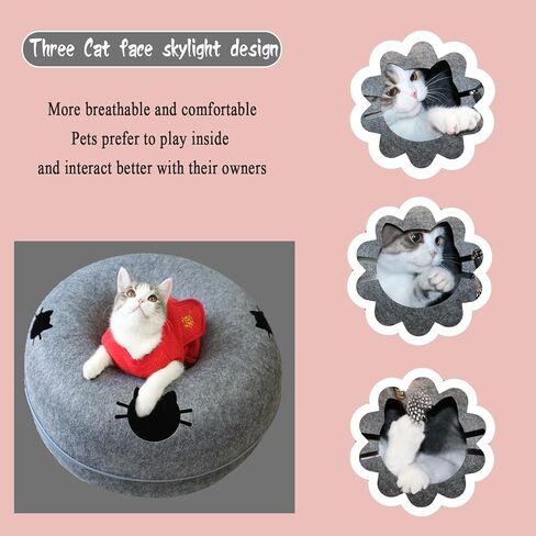 Large Cat Tunnel Bed for Indoor Cats,Donut Cat Bed with One Toy,Suitable Cat Tunnel for All Seasons Cat Condo and Peekaboo Cat Cave, 24X24X11 Inch - Dark Grey in Saudi Arabia