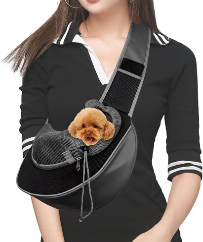 Pet Dog Sling Carrier Bag for Small Dog Cat, Breathable Mesh Safe Comfortable, Adjustable Shoulder Strap Outdoor Travel Portable Sling Soft Carrier (Medium, Black) in Saudi Arabia