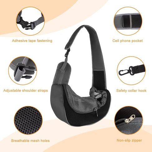Pet Dog Sling Carrier Bag for Small Dog Cat, Breathable Mesh Safe Comfortable, Adjustable Shoulder Strap Outdoor Travel Portable Sling Soft Carrier (Medium, Black) in Saudi Arabia