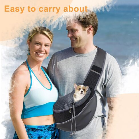 Pet Dog Sling Carrier Bag for Small Dog Cat, Breathable Mesh Safe Comfortable, Adjustable Shoulder Strap Outdoor Travel Portable Sling Soft Carrier (Medium, Black) in Saudi Arabia