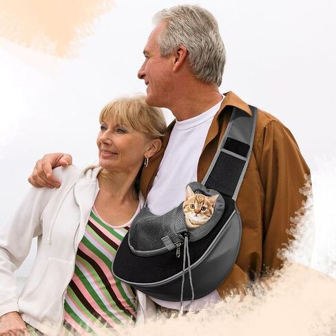 Pet Dog Sling Carrier Bag for Small Dog Cat, Breathable Mesh Safe Comfortable, Adjustable Shoulder Strap Outdoor Travel Portable Sling Soft Carrier (Medium, Black) in Saudi Arabia