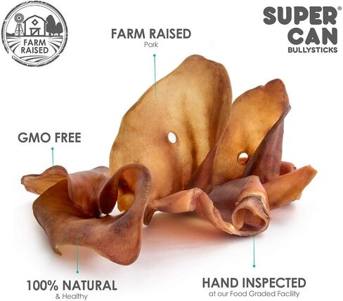 SUPER CAN BULLYSTICKS Natural Half Pig Ears for Dogs (15 Count) - 100% Natural Pork Ear - Dog Chews for Medium-Large Dogs Easily Digestible Dog Snack in Saudi Arabia