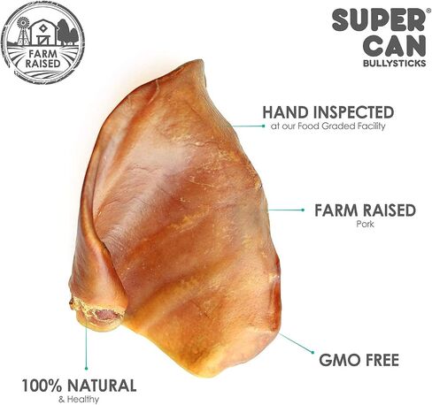 SUPER CAN BULLYSTICKS Natural Half Pig Ears for Dogs (15 Count) - 100% Natural Pork Ear - Dog Chews for Medium-Large Dogs Easily Digestible Dog Snack in Saudi Arabia