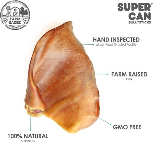 SUPER CAN BULLYSTICKS Natural Half Pig Ears for Dogs (15 Count) - 100% Natural Pork Ear - Dog Chews for Medium-Large Dogs Easily Digestible Dog Snack in Saudi Arabia
