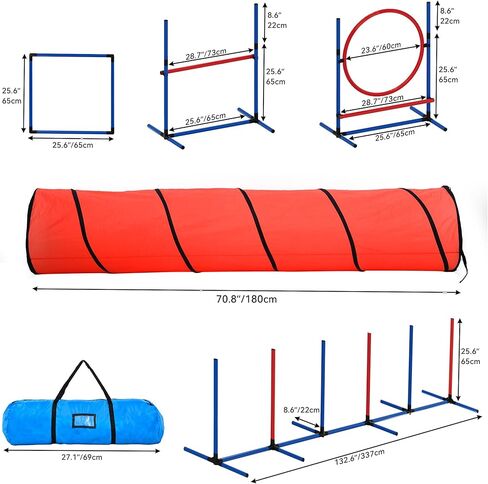 YITAHOME Dog Agility Equipments, Includes Flirt Pole Toy, 3 Flying Discs, 1 Agility Tunnel, 2 Jumps, 6 Weave Poles, Pause Box, Agility Course Set for Backyard, Indoor, Outdoor in Saudi Arabia