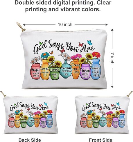 God Says You Are Makeup Bag, Christian Gifts for Women, Friendship Gifts, Gifts for Friends, Positive Message, Motivational Gift for Her, Bible Verses and Vase Fusion Design Cute Cosmetic Bags in Saudi Arabia