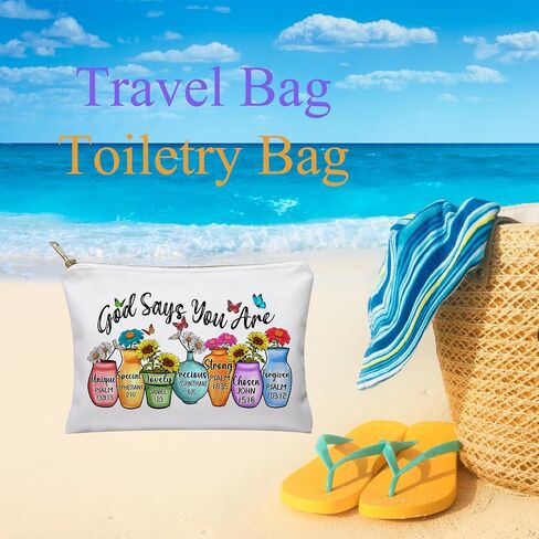God Says You Are Makeup Bag, Christian Gifts for Women, Friendship Gifts, Gifts for Friends, Positive Message, Motivational Gift for Her, Bible Verses and Vase Fusion Design Cute Cosmetic Bags in Saudi Arabia