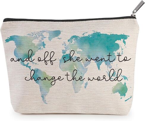 Bag4، And Off She Went To Change The World، هدية حقيبة مكياج، هدية تخرج لها، هدية عيد ميلاد للأخوات والأصدقاء وزملاء الدراسة، هدية ابنة، هدية أخت، حقيبة خريطة العالم in Saudi Arabia