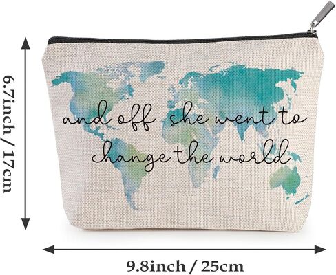 Bag4، And Off She Went To Change The World، هدية حقيبة مكياج، هدية تخرج لها، هدية عيد ميلاد للأخوات والأصدقاء وزملاء الدراسة، هدية ابنة، هدية أخت، حقيبة خريطة العالم in Saudi Arabia