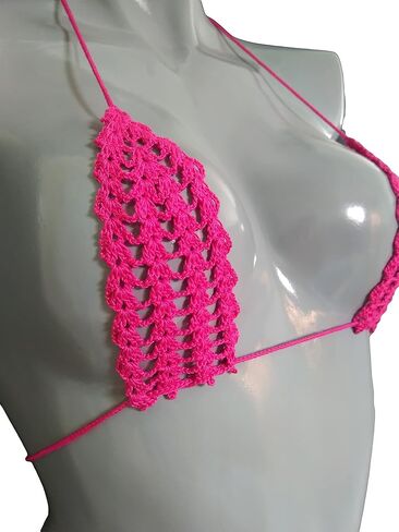 بيكيني Trangscrochet Crochet ذو سلسلة صغيرة للغاية باللون الوردي الساخن شفاف من خلال بيكيني للنساء in Saudi Arabia