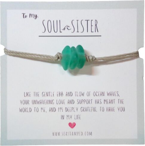 Soul Sister Bracelet, Minimalist Sea Glass Bracelet, Pebble Beach Glass Bracelet, Unbiological Sister Gift, Sister Gift, Soul Sister Gift, Best Friend Bracelet (Teal Green Sea Glass) in Saudi Arabia