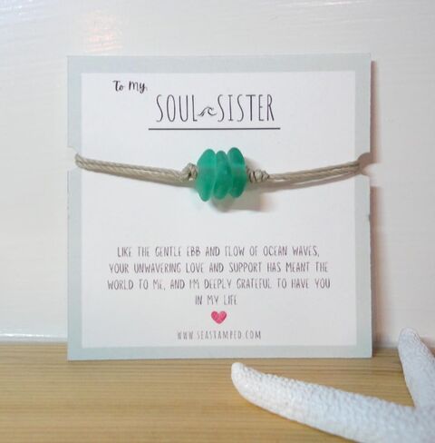 Soul Sister Bracelet, Minimalist Sea Glass Bracelet, Pebble Beach Glass Bracelet, Unbiological Sister Gift, Sister Gift, Soul Sister Gift, Best Friend Bracelet (Teal Green Sea Glass) in Saudi Arabia
