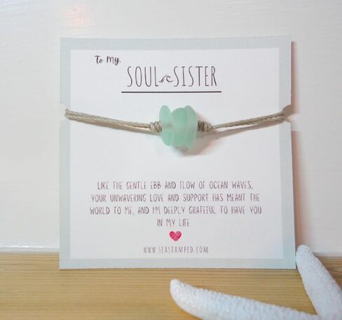 Soul Sister Bracelet, Minimalist Sea Glass Bracelet, Pebble Beach Glass Bracelet, Unbiological Sister Gift, Sister Gift, Soul Sister Gift, Best Friend Bracelet (Teal Green Sea Glass) in Saudi Arabia
