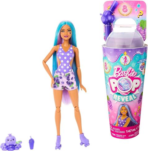 Barbie Pop Reveal Doll & Accessories, Strawberry Lemonade Scent with Pink Hair, 8 Surprises Include Slime & Squishy Puppy in Saudi Arabia