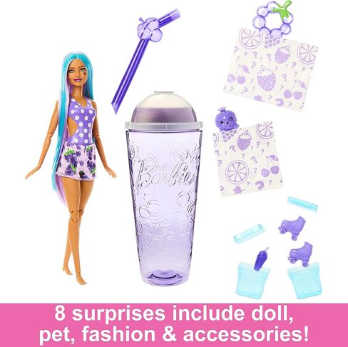 Barbie Pop Reveal Doll & Accessories, Strawberry Lemonade Scent with Pink Hair, 8 Surprises Include Slime & Squishy Puppy in Saudi Arabia