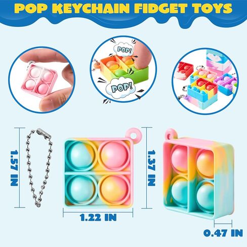JOYIN Round Pop Fidget Keychain 30 Pack Pop Fidget Toys Bulk Party Favors for Kids 4-8,8-12 Years, Goodie Bag Stuffers Classroom Prizes Birthday Sensory Toys Gifts in Saudi Arabia