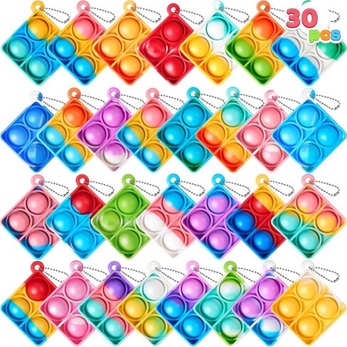 JOYIN Round Pop Fidget Keychain 30 Pack Pop Fidget Toys Bulk Party Favors for Kids 4-8,8-12 Years, Goodie Bag Stuffers Classroom Prizes Birthday Sensory Toys Gifts in Saudi Arabia