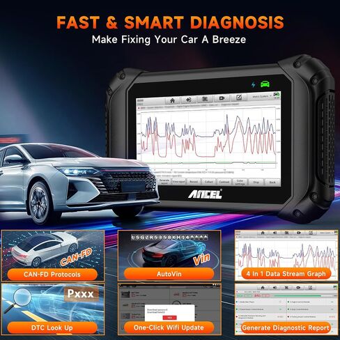 ANCEL V5BT Bidirectional Scan Tool, 2024 Full Systems OBD2 Scanner Diagnostic Tool, Wireless Car Scanner Diagnostic Tool with Active Test,Over 10+ Hot Resets,CAN-FD,7" Touchscreen Scanner for All Cars in Saudi Arabia