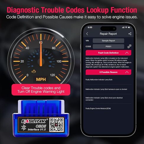 Bluetooth OBD2 Scanner for iPhone & Android, Car Diagnostic Check Scan Tool Engine Fault Code Reader for All OBDII Cars and Pickup - X1 Mini Scanner in Kuwait
